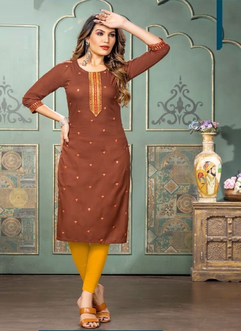 Kinti Glam Girl 8 Embroidery Straight Cut Wholesale Kurtis